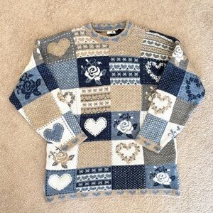 Heart & Rose Floral Patterned Vintage Knit Sweater
